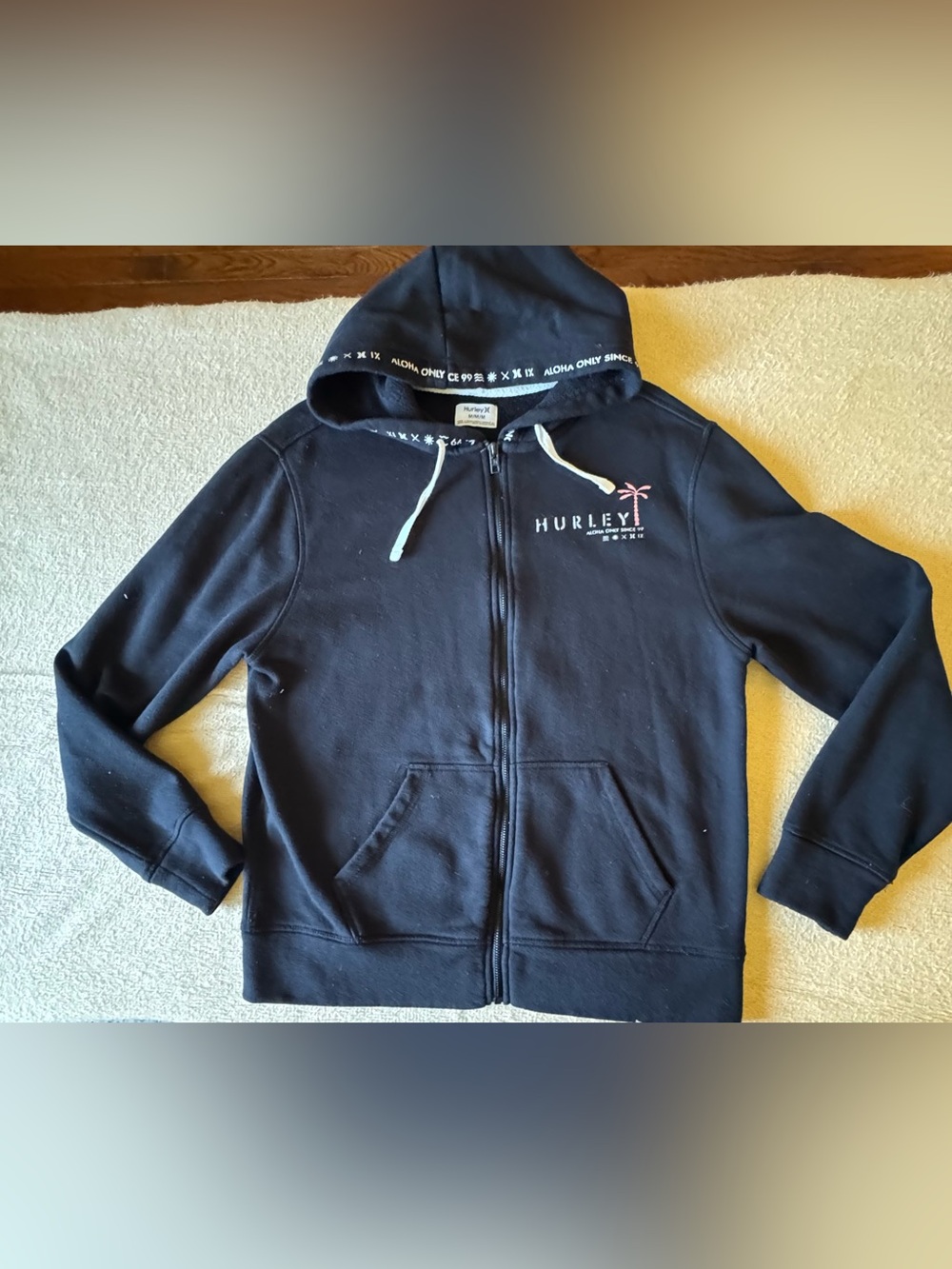 Hurley Black Hoodie with Pink Palm Graphic